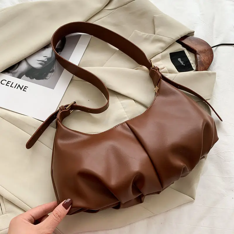 

Women's Shoulder Bag Solid Color Soft Pleated Luxury Leather Crossbody Handbags Wholesale 2021 New Fashion Vintage Female Bags