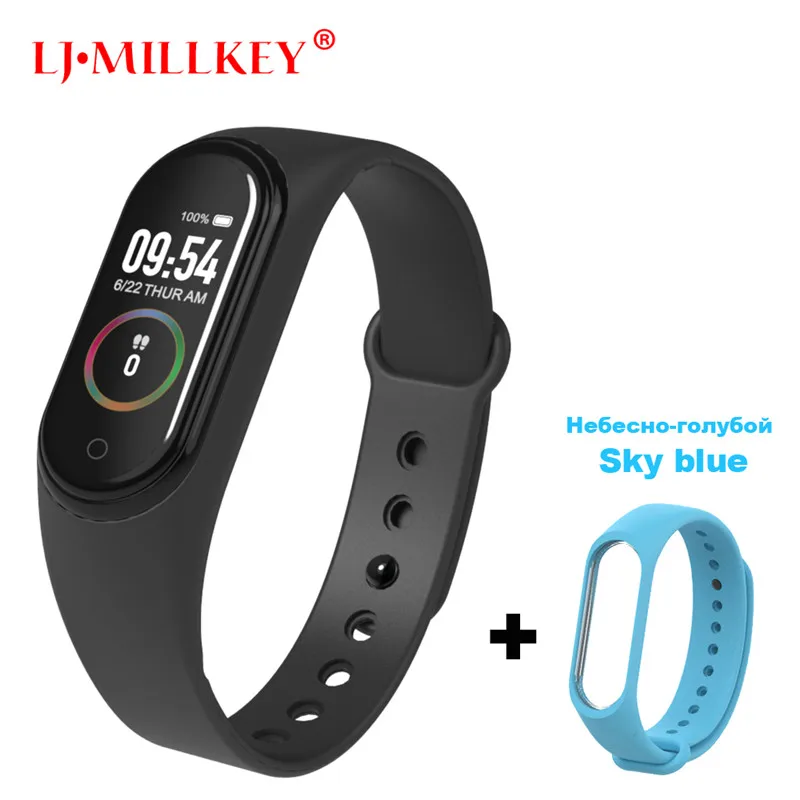 M4Black-SkyBlue Умный Браслет Интеллектуальный трекер активности M4 умный Браслет Смарт-браслет 4 пульсометр фитнес-трекер умные часы для мужчин и женщин - Цвет: M4Black-SkyBlue