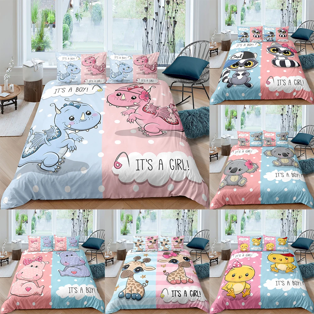 

Kids Cute 3D Cartoon Dinosaur Bedding Set Queen Printed Animals Duvet Cover Bedclothes 2/3pcs Home Textiles Luxury High Quality