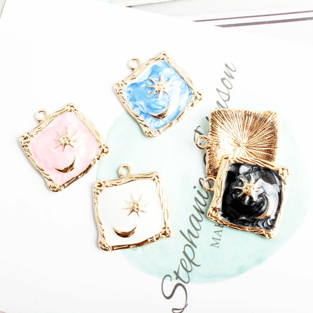 10 шт./упак. Ночная Луна и звезды эмаль талисман металлические серьги Подвески