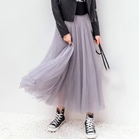 2020 spring summer vintage tulle skirt women elastic high waist mesh skirts female jupe longue long pleated tutu skirt