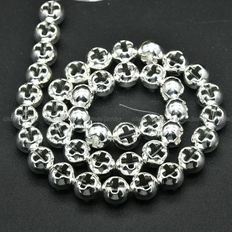 

New Arrival Hollow Out Cross Shape 10mm Round Shape Beads For Jewelry Making Findings Rose Gold Sivler Plating Beads 5pcs/lot
