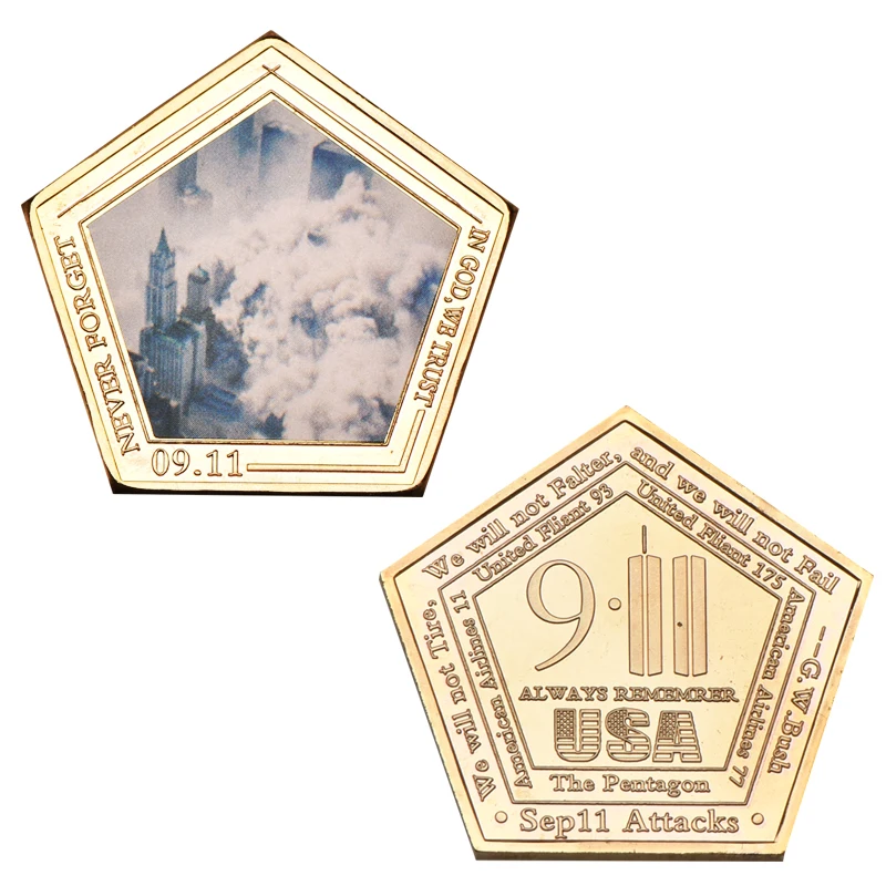 Coin 2 WR США память металлическая позолоченная монета американский герой 11 сентября вызов монета памятная США Золотая монета для сувенира - Цвет: Coin 2