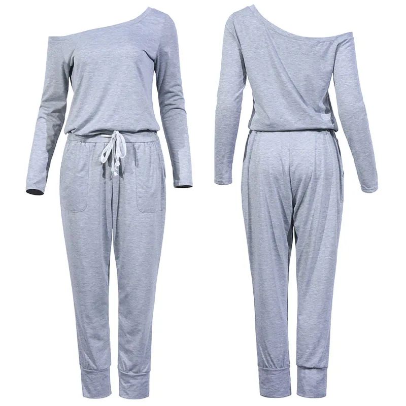 

Casual Jumpers Rompers Pockets 2020 Women Plus Size Summer Jumpsuits Solid Overalls One Shoulder Long Sleeve Jumpsuits GV568