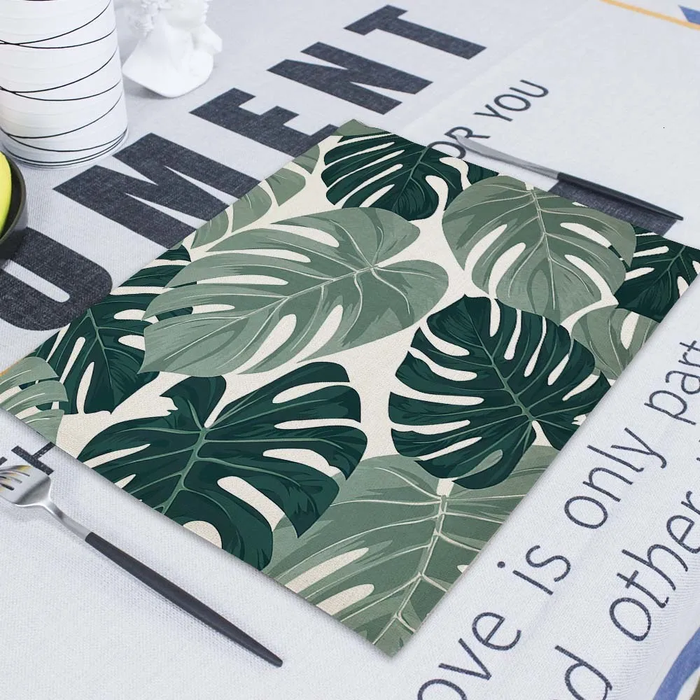 Tropical Plant Dining Napkin Fabric Napkins Matting Wedding Napkin Linen Cloth Serving Table For Weddings Tea Towels For Kitchen
