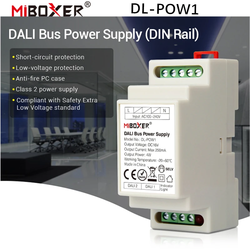 Miboxer DL POW1 DC16V DIN Rail DALI Bus источник питания 4W Max250mA светодиодный трансформатор для AC