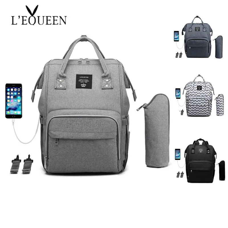 

Рюкзак Lequeen для мам с USB, брендовая вместительная Детская сумка для подгузников, дорожный дизайнерский ранец для ухода за детьми