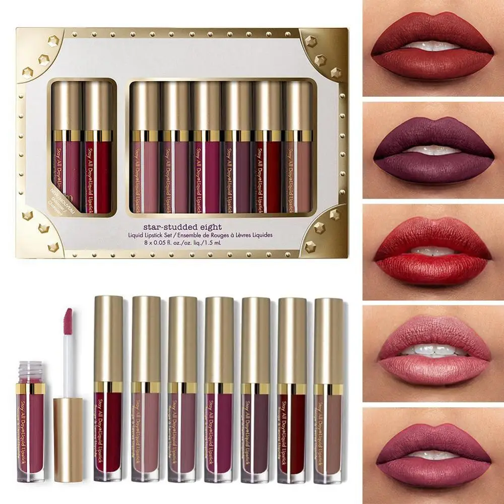 

8pcs Liquid Matte Lipstick Set Waterproof Makeup Lip Gloss Comfortable Long-lasting Lipgloss Kit Cosmetics
