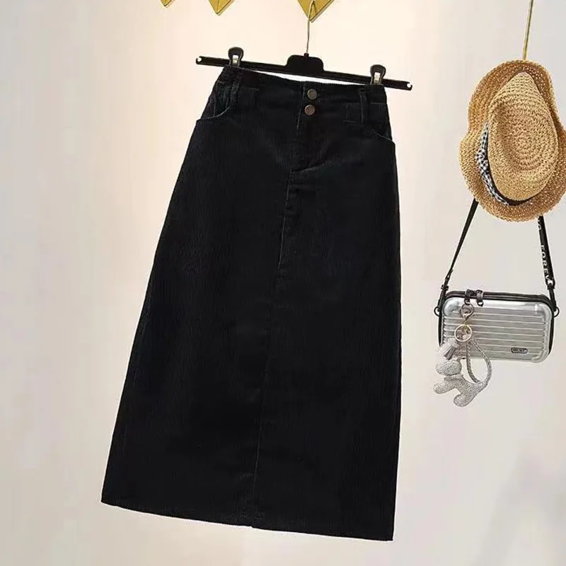 Женская Вельветовая юбка-карандаш с высокой талией разрезом винтажная