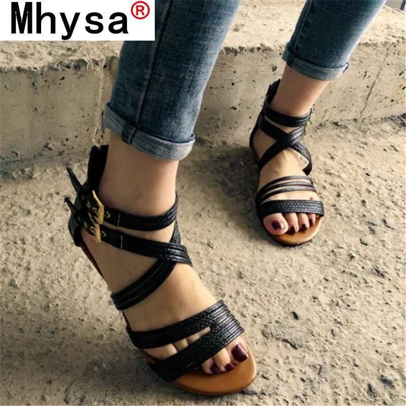 

2021 Women's Sandals Summer Ladies Fashion Casual Beach Open Toe Sandals Roman Style Retro Zipper Sandals Shoes Plus Size 35-43