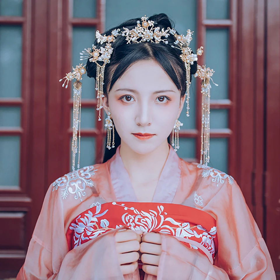 Заколка для волос Hanfu свадебный аксессуар с жемчужинами и ветреными цветами