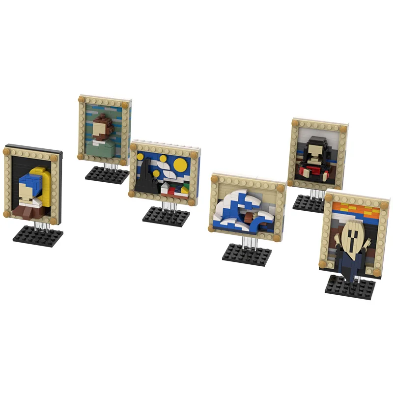 

MOC Pixel Art Bricks Famous Paintings Mini Building Blocks Mona Lisa-Starry Sky-Portraits Creative DIY Compatible with Brands