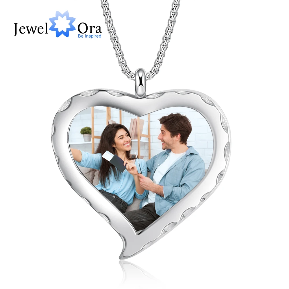 

JewelOra персонализация фото ожерелье для женщин из нержавеющей стали сердце кулон на заказ имя пара память ювелирные изделия подарок для женщ...