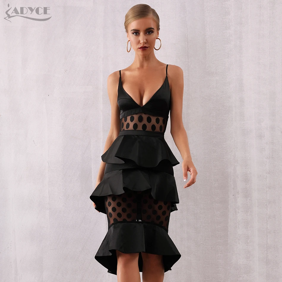 Женское вечернее платье-русалка ADYCE с глубоким V-образным вырезом и оборками на