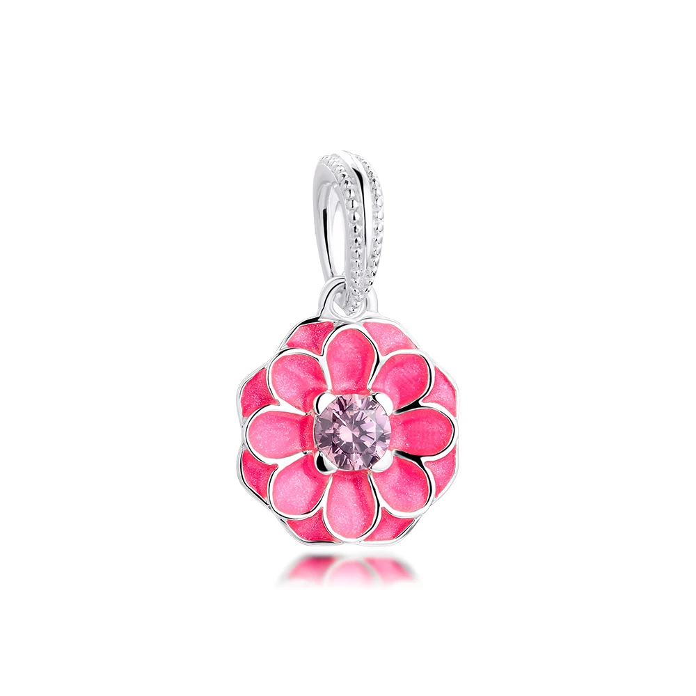 

DIY Fits for CKK Charms Bracelets Blooming Dahlia Beads with Pink Enamel 100% 925 Sterling-Silver-Jewelry Free Shipping