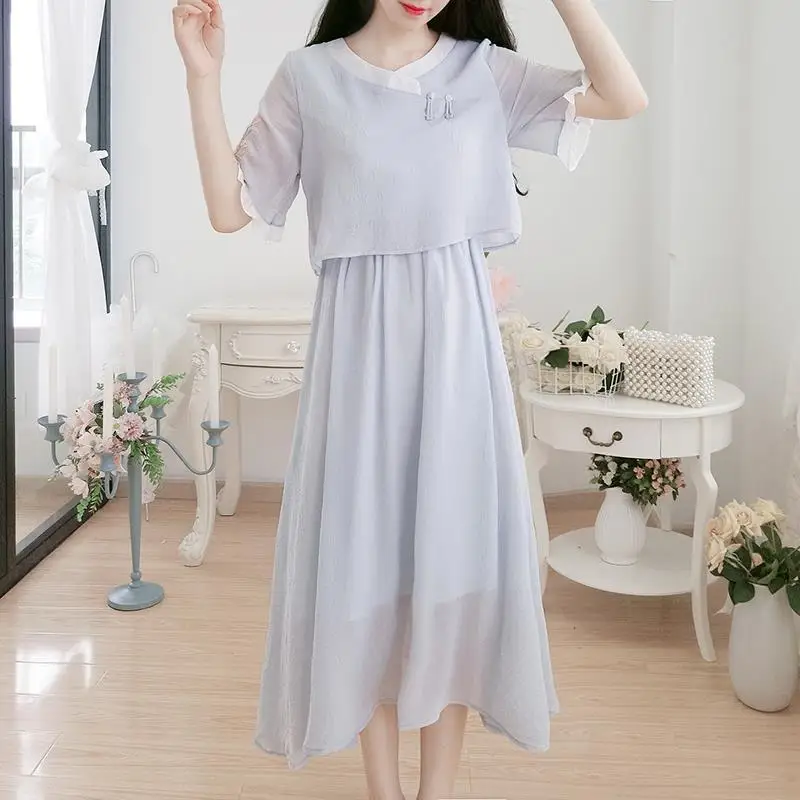 Женское шифоновое платье Hanfu летнее в стиле ретро китайском винтажная сказочная