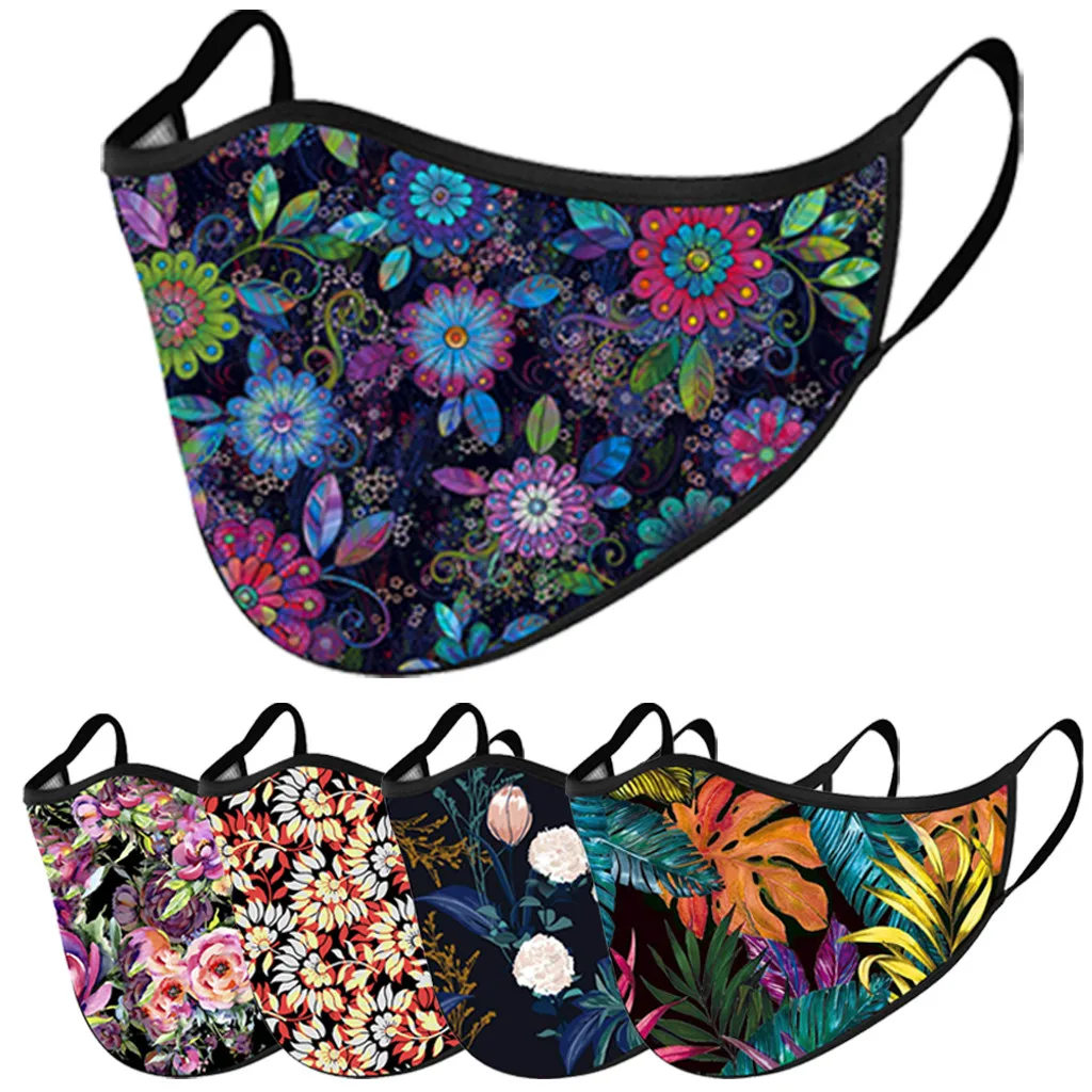 

5PCS Adult Mask Harajuku Print Cycling Running Windproof Protective Washable Mask Mascarillas Cool Silk Breathing Masque Masks