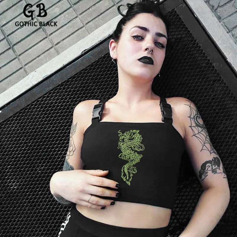Женский облегающий Топ Gothblack на тонких бретельках с пуговицами и драконом