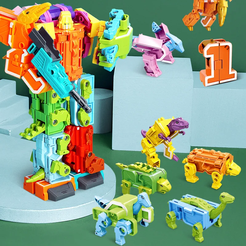 

Children's Creative Educational Building Blocks 0-9 Numbers Deformation Dinosaur Toys Set Dinosaur Transformer Toy Robot Model