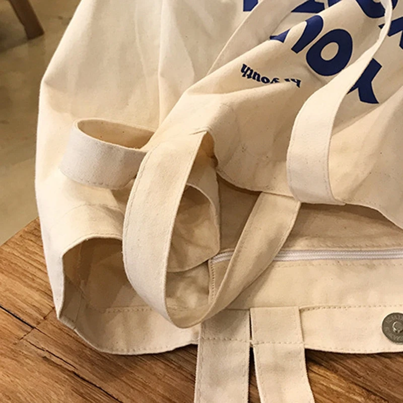 

Fashion Women's Canvas Handbag Letter Printing Shoulder Bag Large Capacity Reusable Eco Shopping Bag