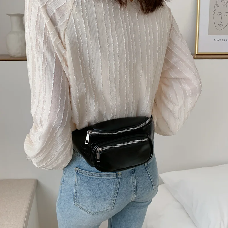 

PU Chain Hip Packs Black Fanny Pack Multi-function Fashion Lady White Waist Bag Shoulder Bag Women's Belt Bum Bag Pochete Pouch