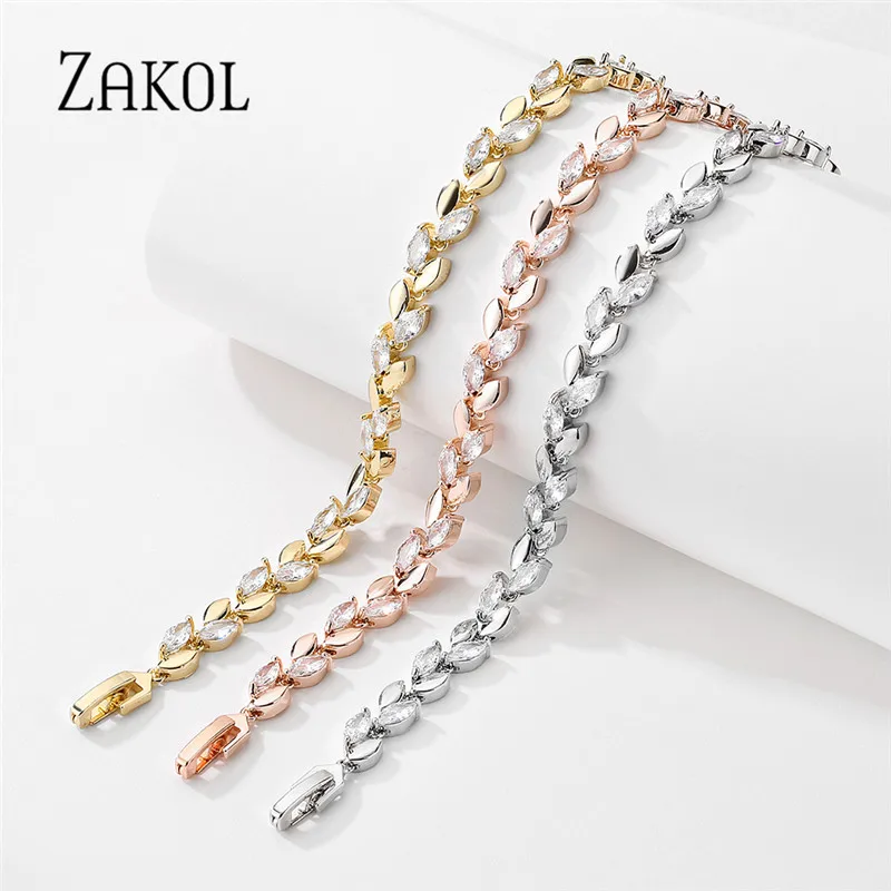 ZAKOL трендовые очаровательные браслеты Marquise Cut с кубическим цирконием для женщин 3A