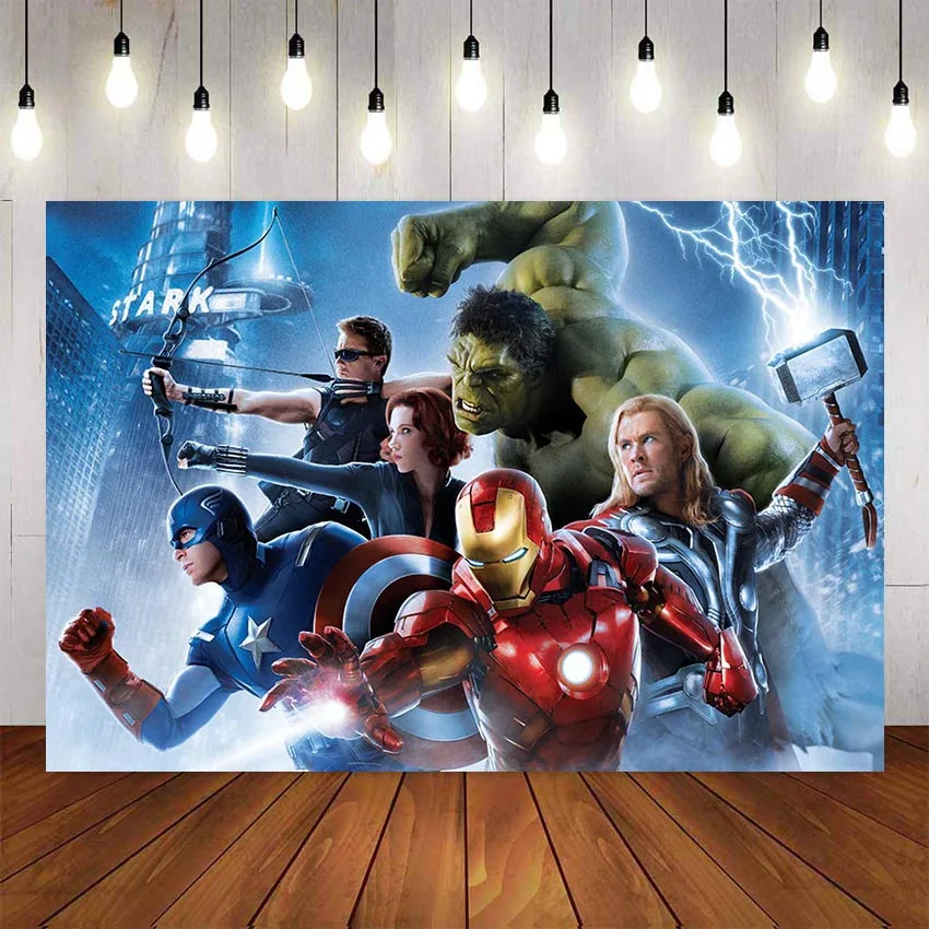 Королевский синий Comics Superhero Avengers Iron Man Photography Backdrop children show Birthday Photo customized Banner Prop Studio Backdrop - Цвет: Королевский синий