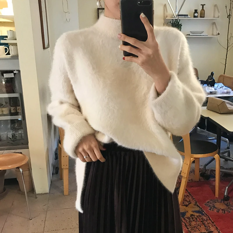 Женский плюшевый свитер Hirsionsan мохеровый кашемировый мягкий однотонный пуловер с