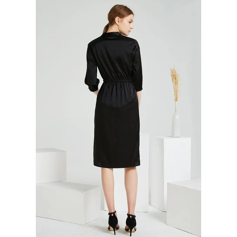 Nature Silk Long Sleeve Shirt Dress Women Casual Summer Beach Dress Elegant Party Dresses