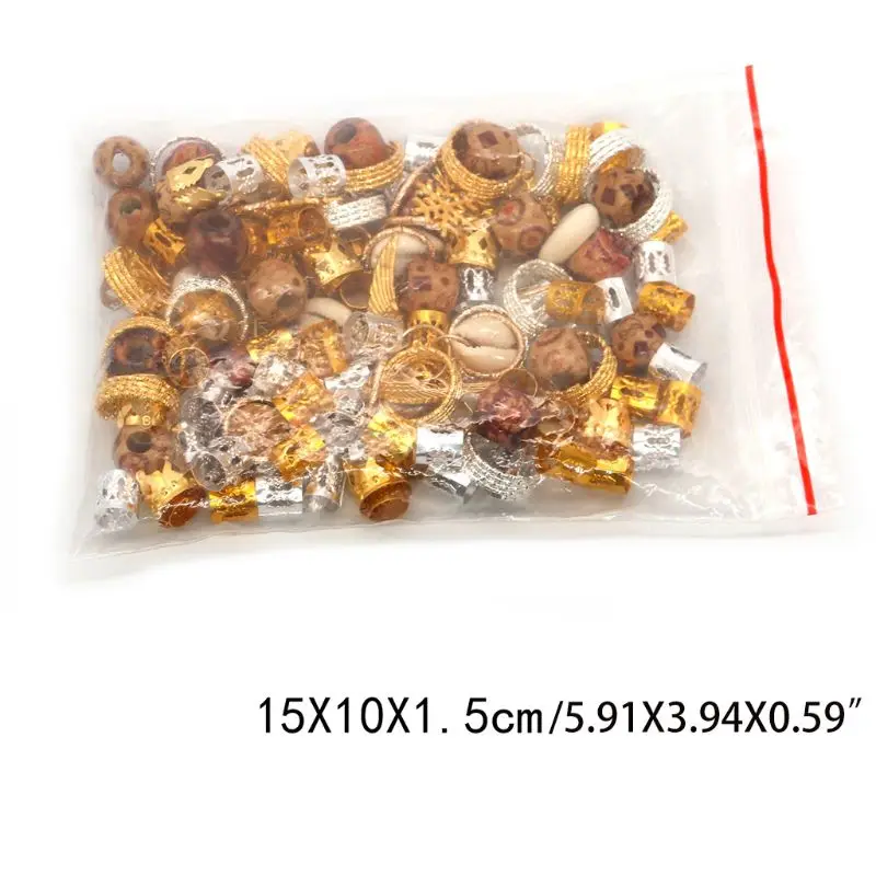 

202 Pieces Dreadlocks Braid Metal Hair Cuffs Coil Wooden Beads Jewelry Decoration Accessories Set with Metallic Cord