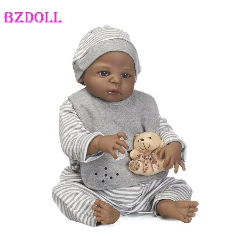 55 см силиконовая кукла Reborn Baby Black Boy игрушки для новорожденных 22 дюйма Bathe Toy