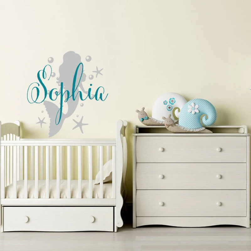 Детская Наклейка с именем русалки настенная картинка подводное украшение для