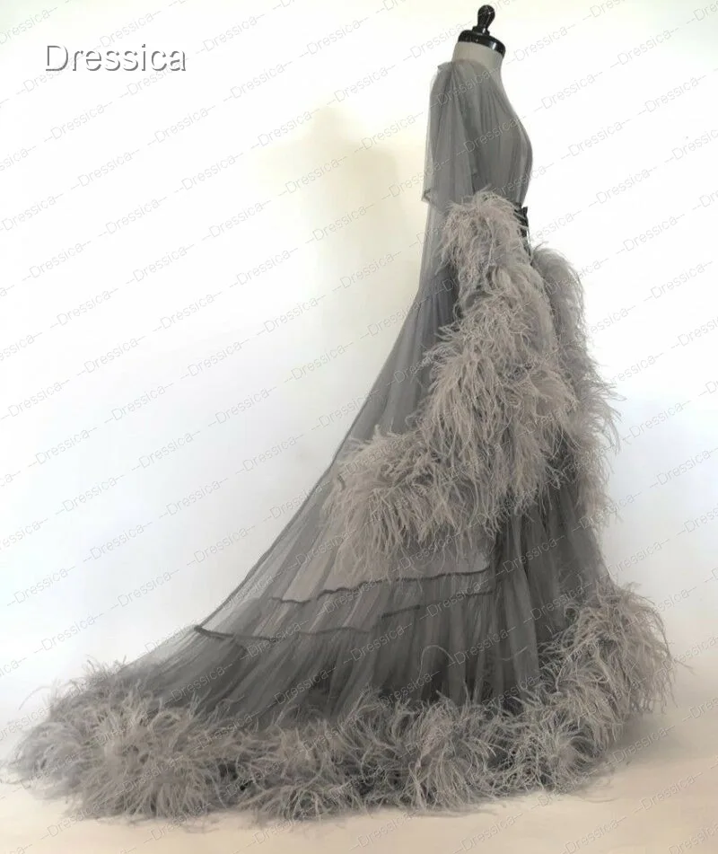 Feather Tulle Dressing Gown Hollywood Robe Performance Chic Outfit Drag Queen Photography Dress