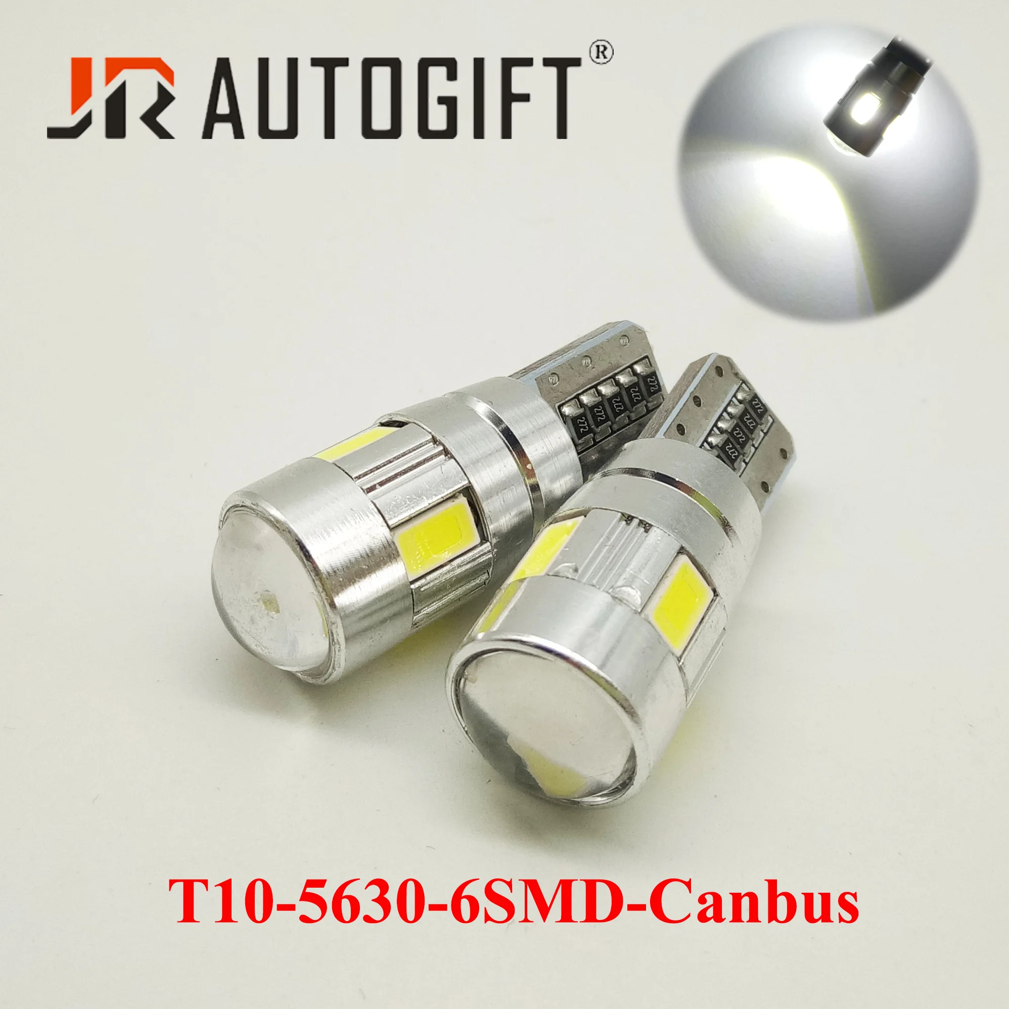 10 шт в наборе. Автолампа светодиодная T10 W5W SMD 5630 + Линза (с обманкой) габариты