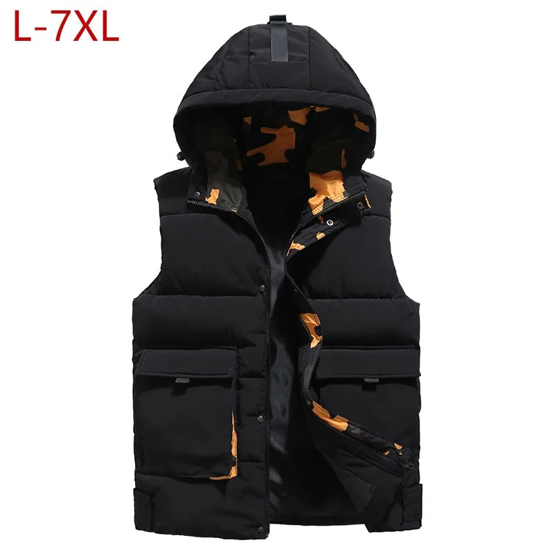 

2021 Casual Thick Warm Cotton Padded Down Big Sizes Hooded Waistcoat Male Men's Vest Large Size Winter Sleeveless Jacket Coat