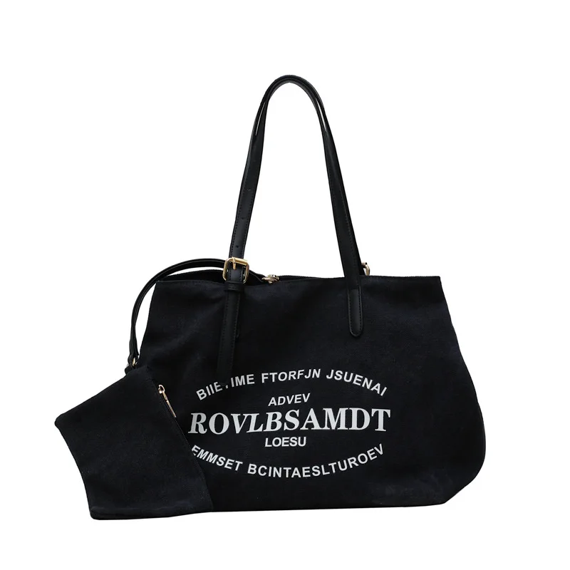 

2021 New Trend Fashion Personal Printed Letters One-Shoulder Casual Large-Capacity Canvas Tote Women'S Simple Shopping Handbag