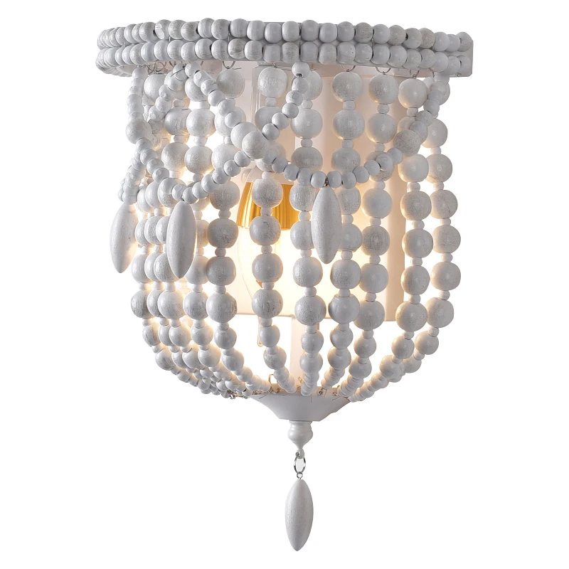 

Американская настенная ретро-лампа, прикроватный светильник для гостиной, с французскими пасторальными деревянными бусинами, освещение для коридора, крыльца