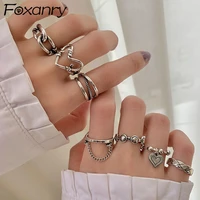 foxanry 925 stamp vintage rings for women fashion couples simple design love heart thai silver party jewelry wholesale