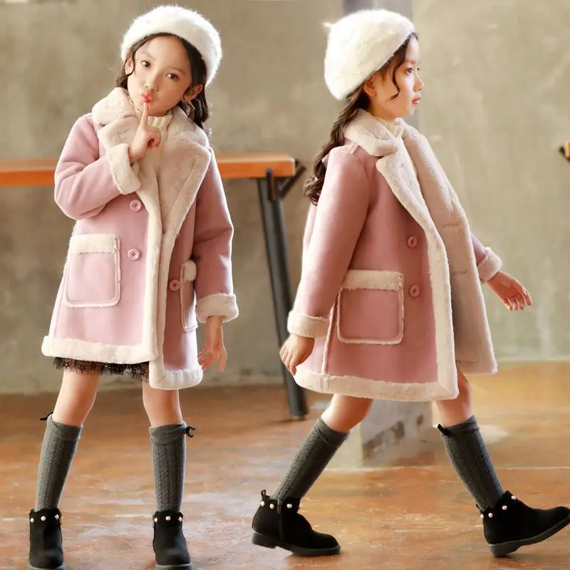 

Girl woolen coat Winter girls thick Long Jackets childrens clothing Jacket & Outwear wear large childrens Turn-down woolen coa