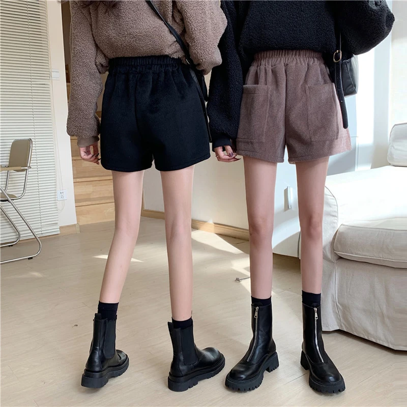 

Kimutomo Women Shorts Autumn Winter 2020 Korean New Style Female Solid High Waist Pockets Casual Shorts Outwear Fashion