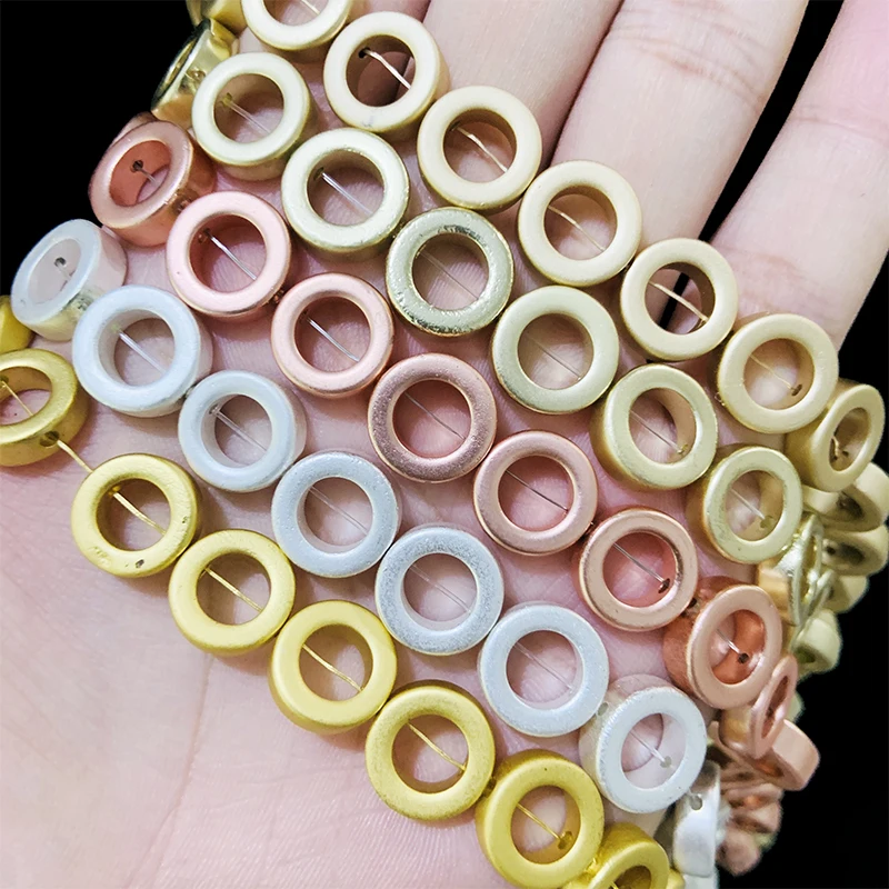 

BTFBES Hematite Natural Stone Matte Gold Silvers Round Circle Charm Loose Beads 12mm For Jewelry Making DIY bracelet Earrings