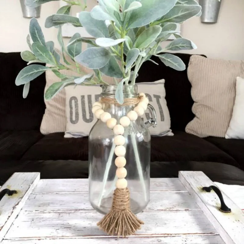 Деревянная гирлянда из бисера с джутовыми кисточками ручной работы молитвенные