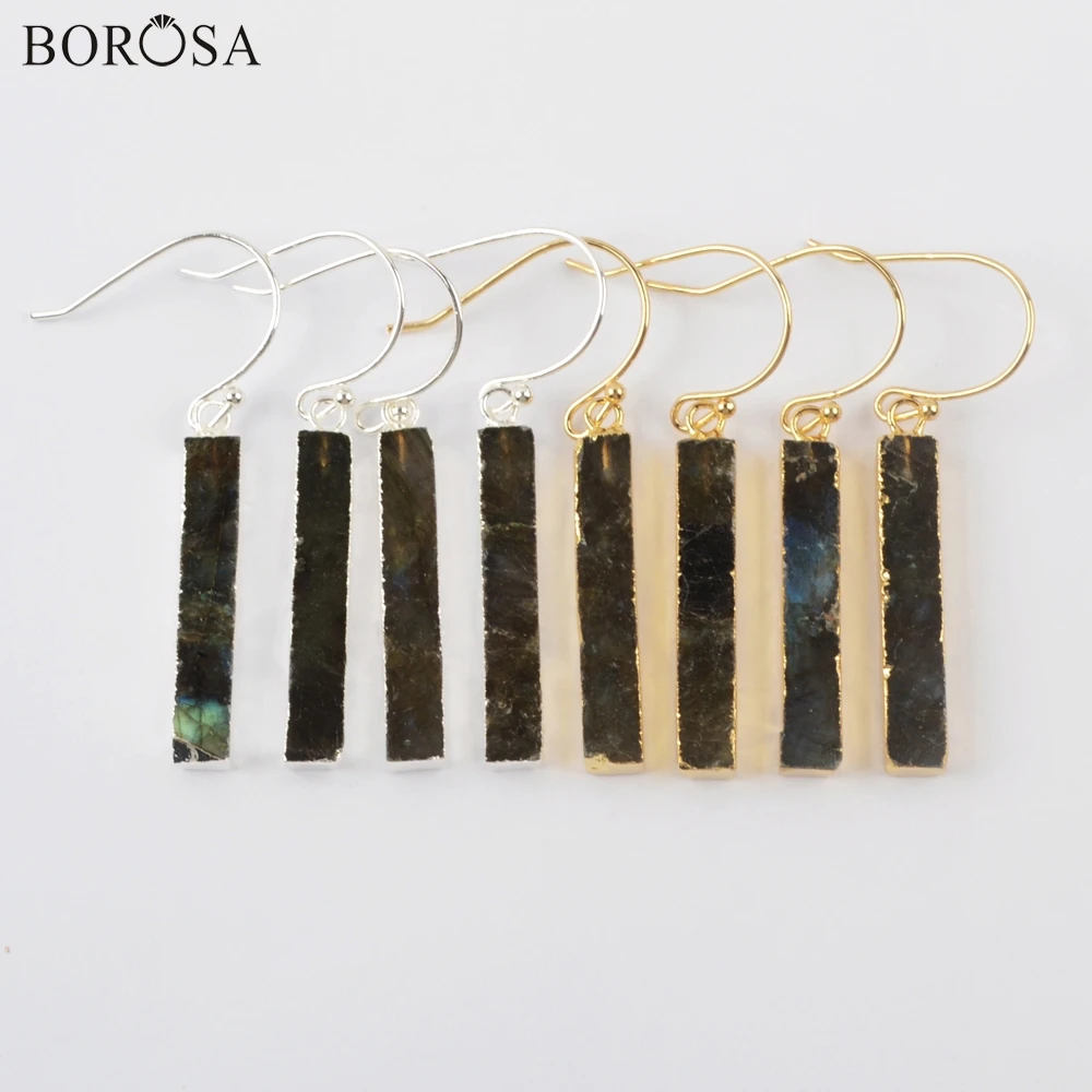 BOROSA 5 пар Позолоченные/посеребренные прямоугольные серьги-капельки из натурального Лабрадорита высококачественные сережки с натуральным ...