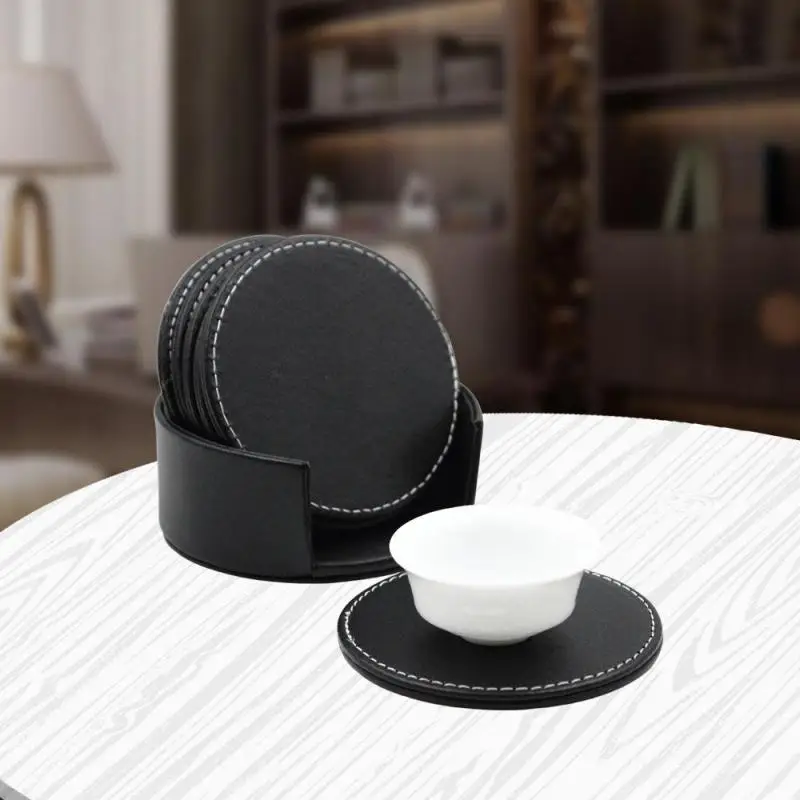 

6pcs Leather Coaster Sets Exquisite Non-slip Heat Insulation Coffee Placemat Creative Waterproof Tea Cups Tableware Mats