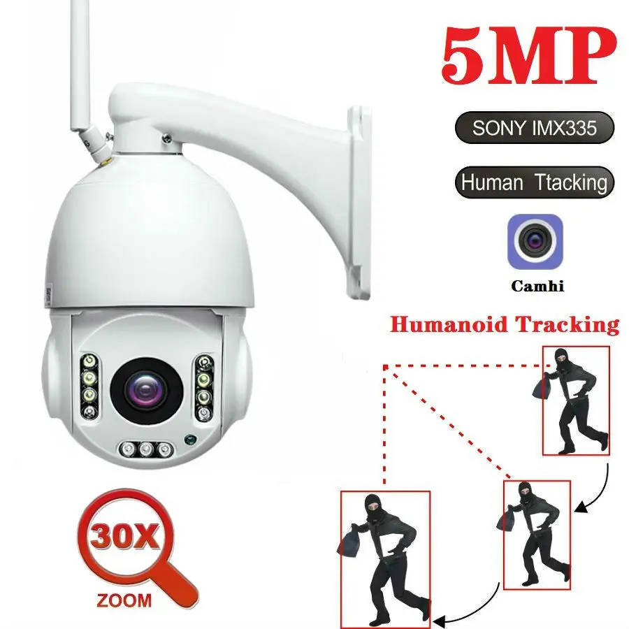 

Camhi 5MP 2MP Auto Track Wireless SONY IMX335 30X ZOOM Humanoid Recognition WiFi PTZ Speed dome IP Camera Surveillance Outdoor