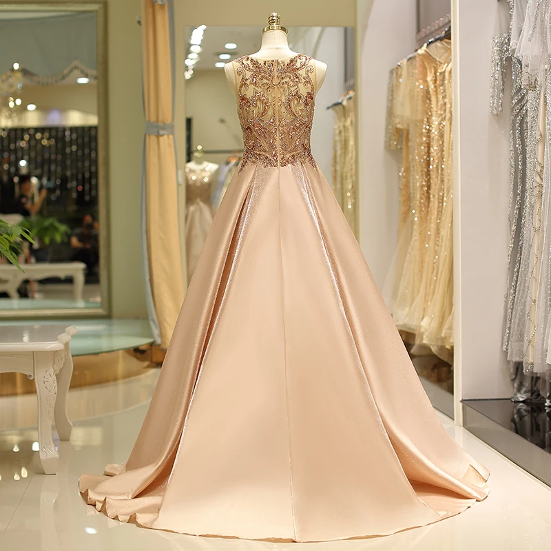 Vivian's Bridal винтажное шелковое атласное длинное вечернее платье с круглым вырезом Роскошные хрустальные бусины с блестками без рукавов с коротким шлейфом торжественное платье