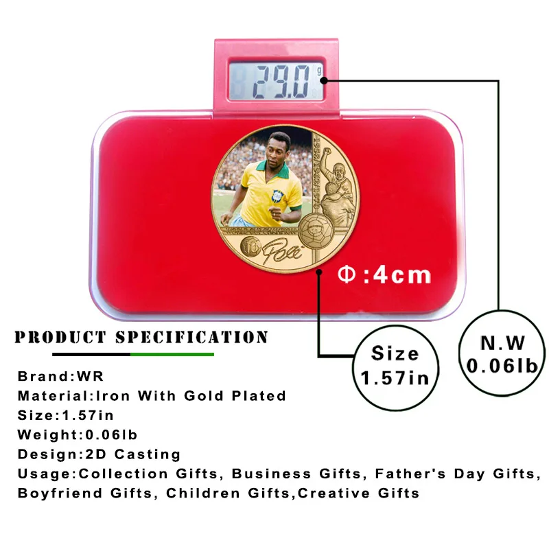 Позолоченная памятная монета Король футбола Набор монет с держателем для