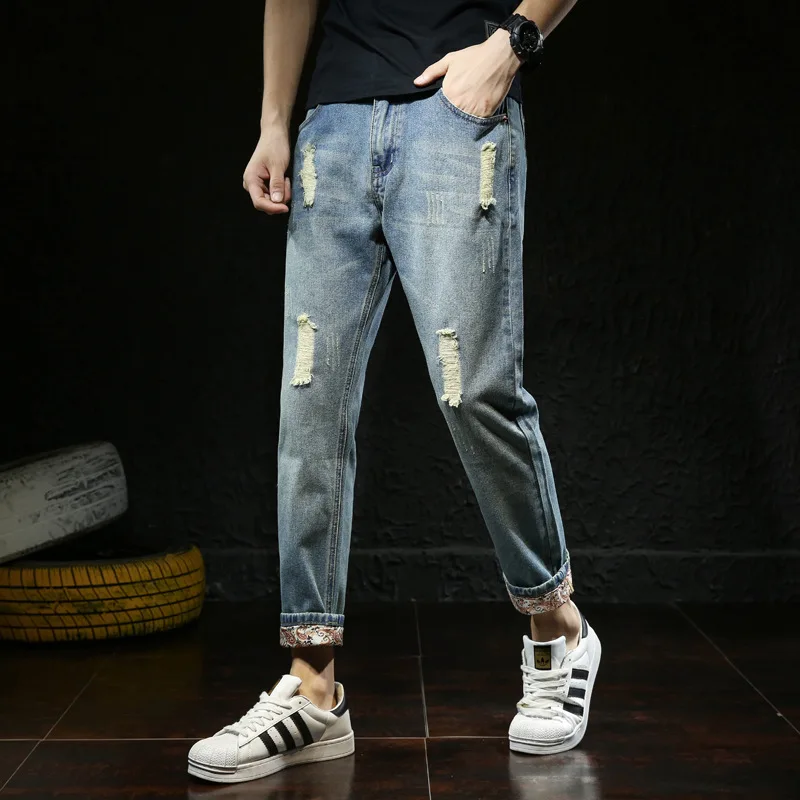 

Men's Stylish Jeans Denim Pants Skinny Biker Destroyed Ripped Stylish Casual Slim Fit Jeans Bottom Frayed Trousers
