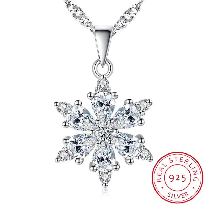 

LEKANI 925 Sterling Silver Jewelry AAA Zirconia Snowflake Pendant Neckace For Women Gift Chain choker collares S-N134