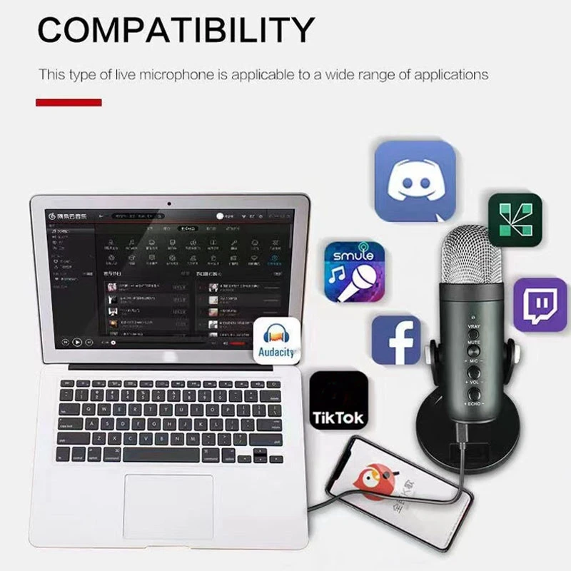 

Computer Microphone, Clear Noise Reduction Cardioid Directional Condenser Microphone for Live Broadcast, Recording